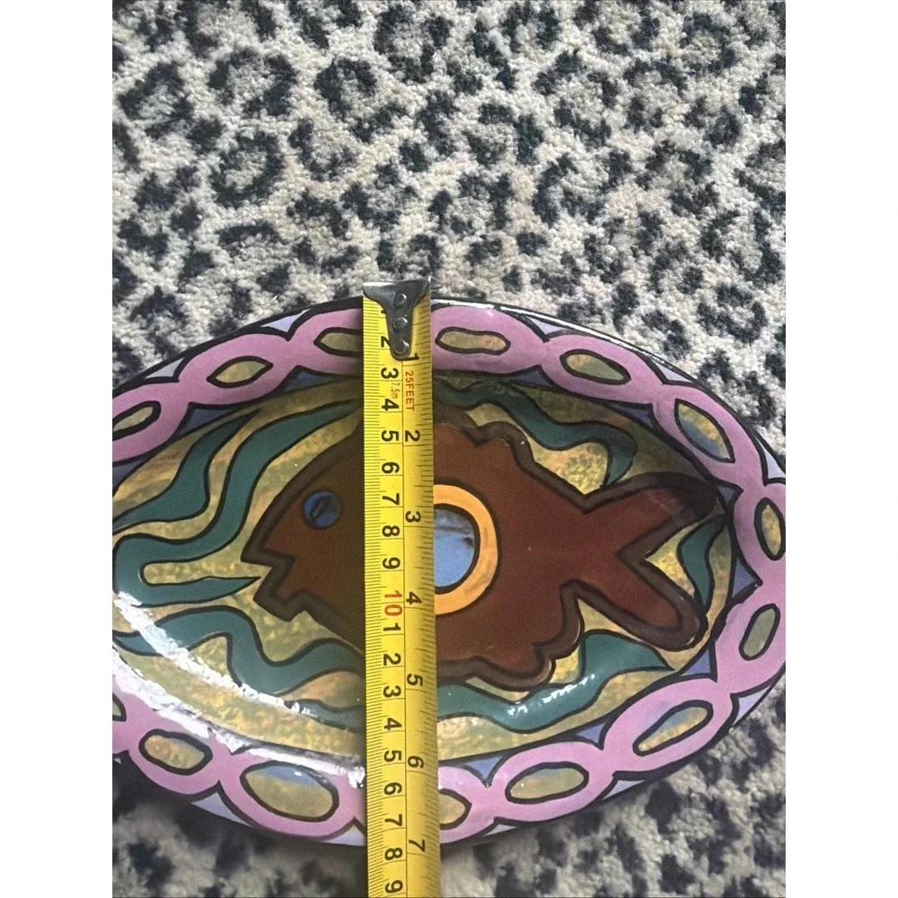 VTG Wassi Art Jamaica Hand Painted Fish Serving Sm Tray Platter 10.5